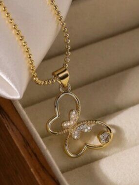 Butterfly Necklace Gold Plated Copper Zircon